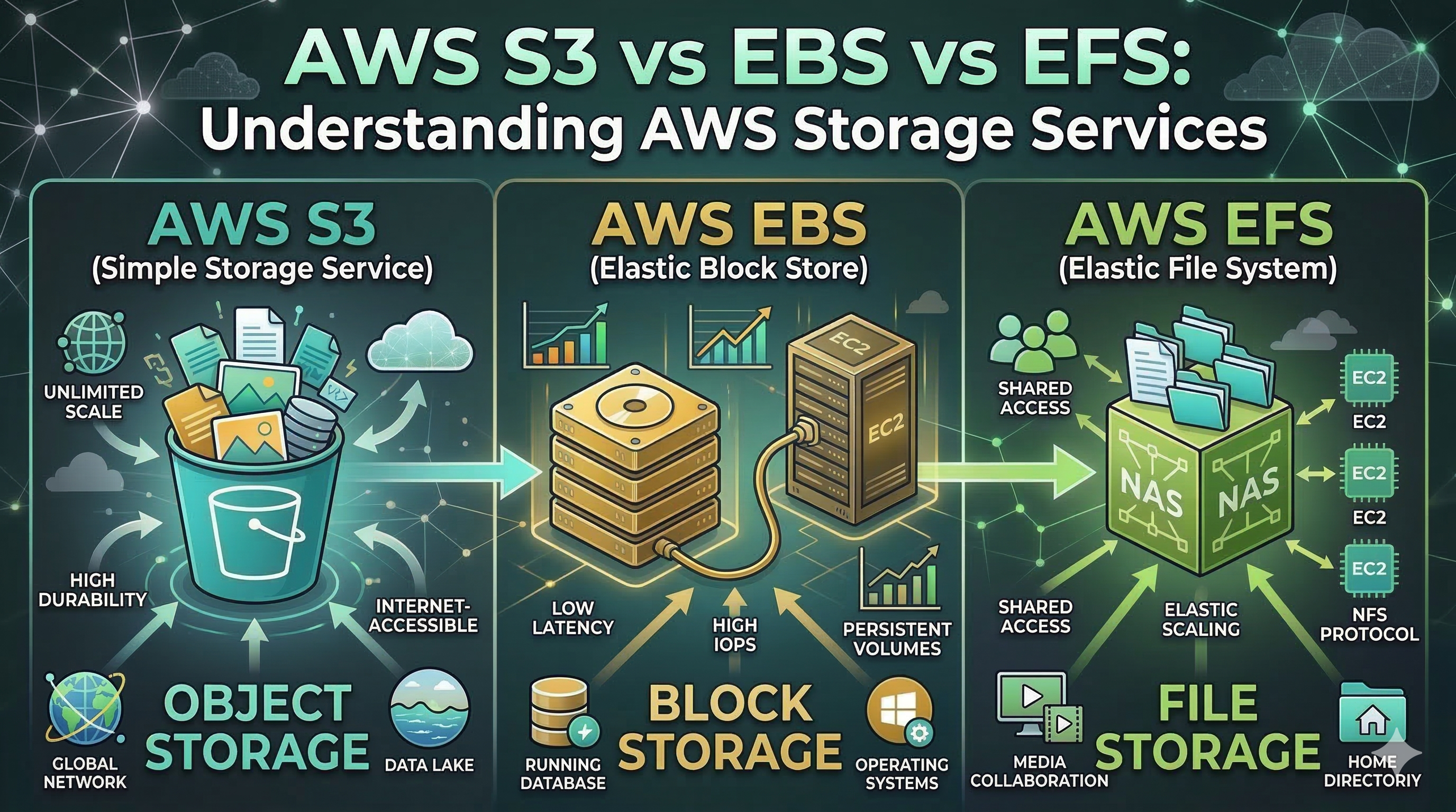 AWS S3 vs EBS vs EFS: Trade-offs, Failure Modes